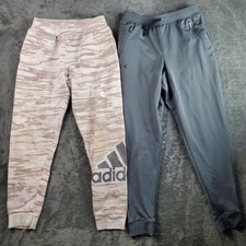 Adidas Under Armour Pants Boys L Gray Jogger Active Sweatpants Training Lot Of 2