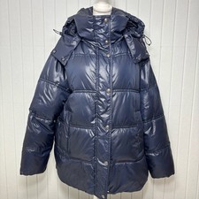 MASSIMO DUTTI Hooded Puffer Jacket Navy Blue Size L