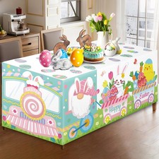 6 Ft Easter Gnome Train Tablecloth Easter Decorations Gnome Bunny Train Dining T
