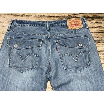 Levi's 527 Slim Bootcut Jeans Mens 32x34 Light Blue Button Flap Pocket Denim