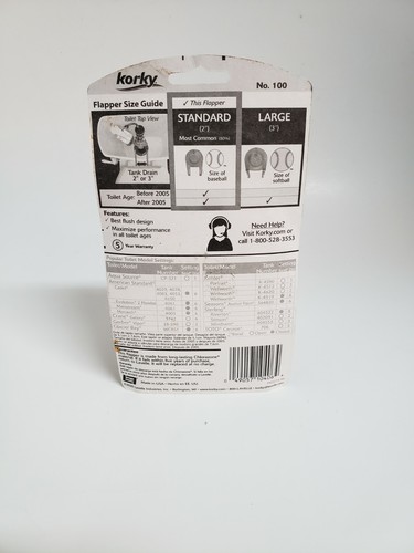 Korky - Toilet Flapper & Chain - Size 2" Fits All Brands Resists Chlorine W027 - Picture 3 of 3