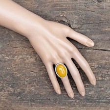 Gorgeous Yellow Agate Adjustable Size Stainless Steel Statement Ring - Handmade