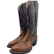 Vtg Tony Lama Black Label Women's Cowboy Boots Cognac Brown Stitched 4B Lizard