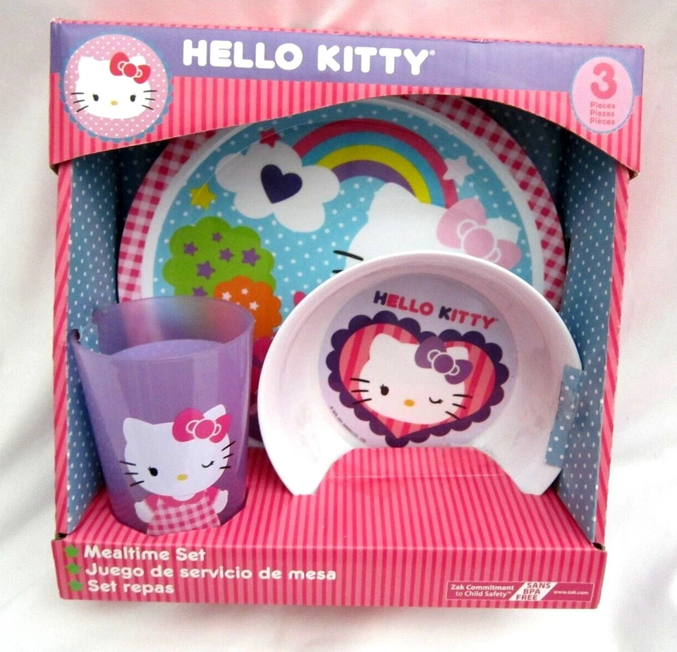 Hello Kitty Cat Mealtime Dinnerware Plate,Bowl&Cup&Flatware Spoon&Folk-Brand New - Image 2 of 2