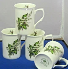 LILY VALLEY SET 4  MUGS MADE IN ENGLAND ADDERLEY  CERAMICS FINE BONE  CHINA 10oz