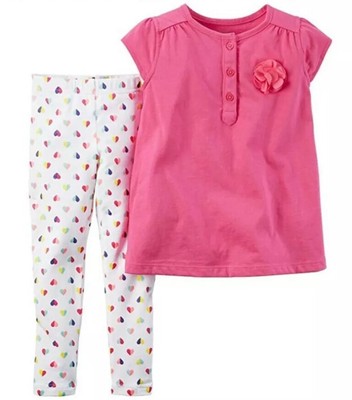 Carter/'s Infant Toddler Girls Navy Floral Peasant Top /& Hot Pink Legging Outfit