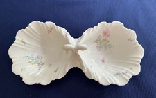 Mikasa Sea Shells Ivory Bone China Double Serving Dish Scalloped Floral B2007