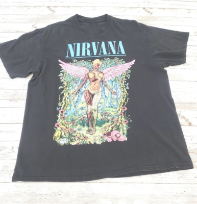 Nirvana In Utero Men's Faded Distressed Black T-shirt Size S