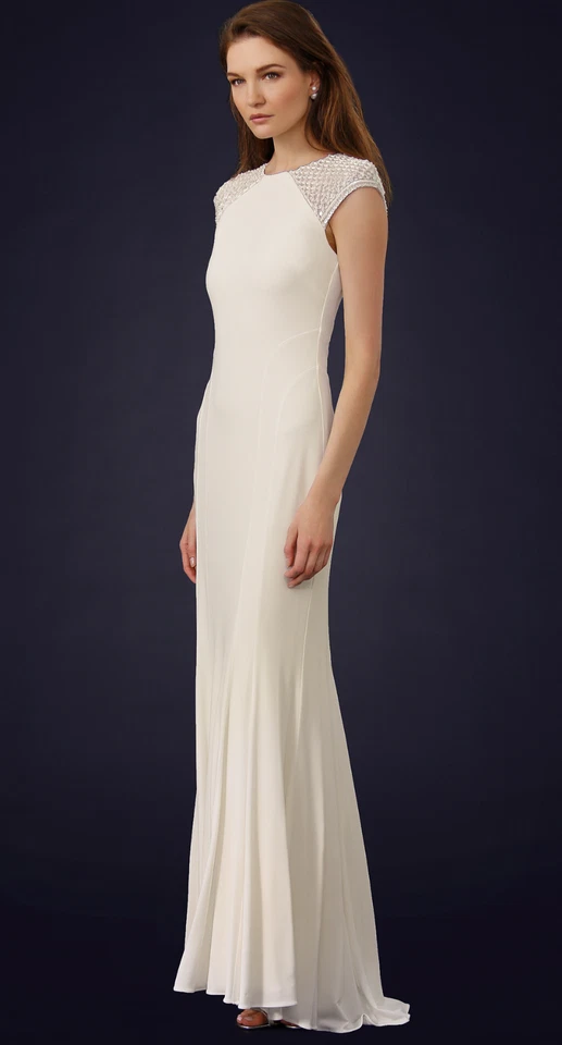 Badgley Mischka Collection Gown Ivory White Dress Sequins Size 6 Small NEW - Image 4 of 4