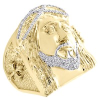 10K Gelbgold Rund Diamant Jesus Gesicht Statement Band 25Mm Rosa Ring 1/3 Karat