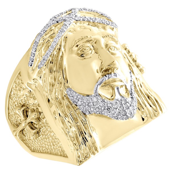 10K Gelbgold Rund Diamant Jesus Gesicht Statement Band 25Mm Rosa Ring 1/3 Karat-image