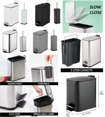 5L 5 LITER BAD SOFT SLOW CLOSE SLIM TRETEIMER WC BÜRSTE MIT HALTER SET