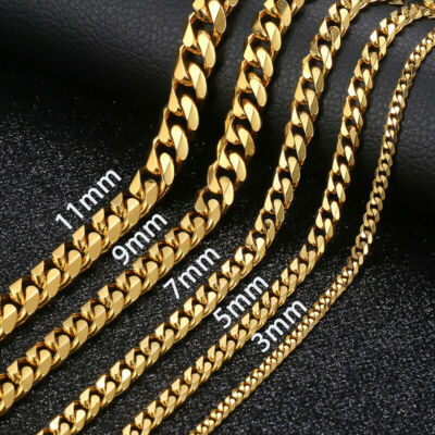 3-11mm Silver/Gold Plated Stainless Steel Cuban Link Necklace Chain Choker 16-24