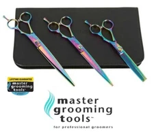 Master Grooming Tools RAINBOW 3 pc SHEAR SET 8.5" CURVED,STRAIGHT&THINNING Pet