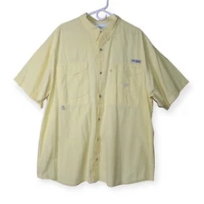 Columbia PFG Shirt Mens Size XXL Yellow Button Vented Short Sleeve 100% Cotton
