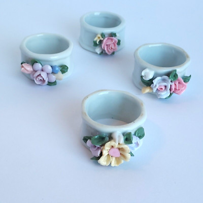 Napkin Rings Porcelain Flowers Spring Floral Tea Party *one small broken petal*