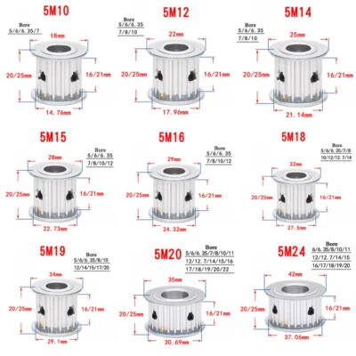 HTD-5M 10-24T Timing Belts Pulley AF-type Drive Pulleys For 15/20mm Width Belt