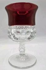 Kings Crown Thumbprint Ruby Flashed Glass Goblet 5-5/8"H Vintage