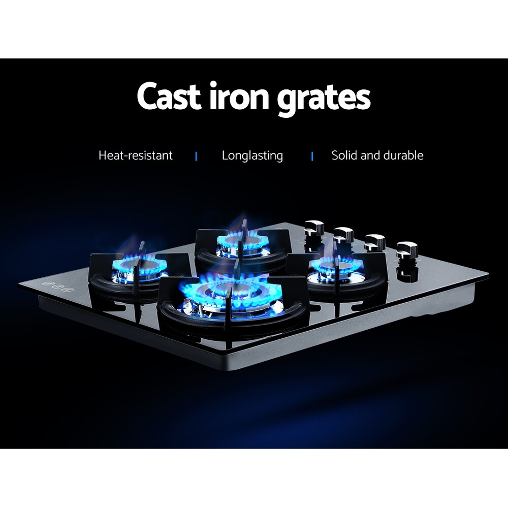 Devanti Gas Cooktop 60cm 4 Burner Glass Cook Top Cooker Stove Hob NG