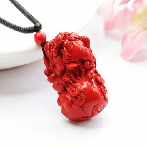 Cinnabar Pixiu Pendant Natural Jewelry Red Necklace Carved Gifts for Women - Picture 1 of 9
