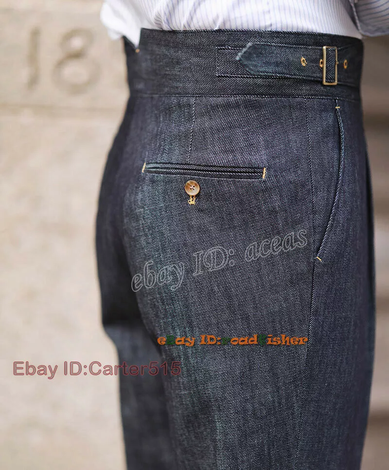 Gurkha Pants Men's Retro Jeans Casual High Waist Pants Denim Pants Straight Pant