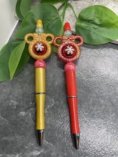 2 PC Handmade Beaded Black Ink Pen Set New Snowflake New A4935