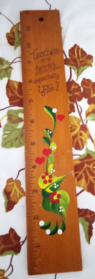 Vintage Hand Painted Tole painted Wooden Ruler Teacher Christmas gift ...