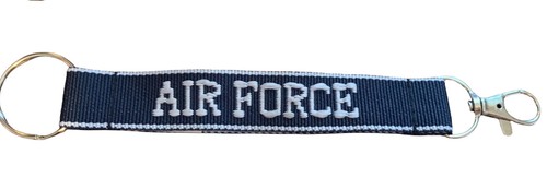 Embroidered Keychain Backpack Purse Clip Air Force Blue White Military 6” New - Picture 2 of 2