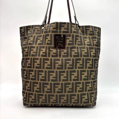 Fendi Zucca Canvas Leather Tote Bag Brown From Japan | eBay