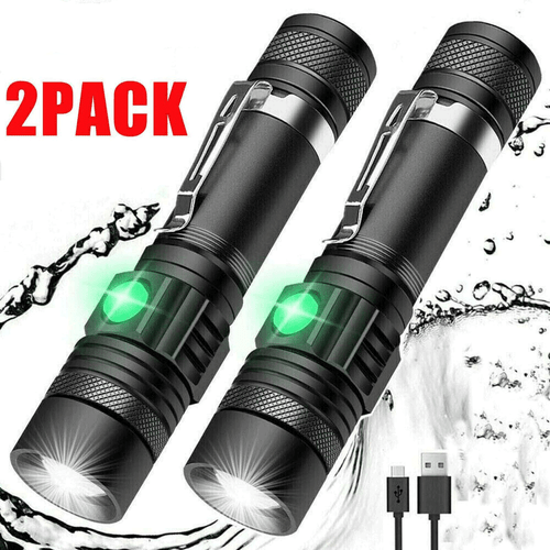 2 PACK LED Flashlight Rechargeable USB LED Tactical Torch Light Lamps - Picture 1 of 10
