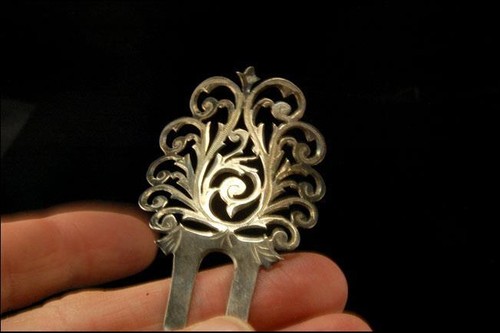 ANTIQUE VICTORIAN ENGRAVED STERLING HAIR PIN FORK BR - Picture 2 of 4