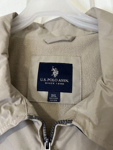 U.S. POLO ASSN Golf Jacket Mens 3XL Beige NWT Lined Collar Full Zip Pockets - Picture 3 of 9