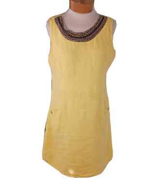 Lina Tomei Sun Womens Dress, Size Medium Linen, Beaded