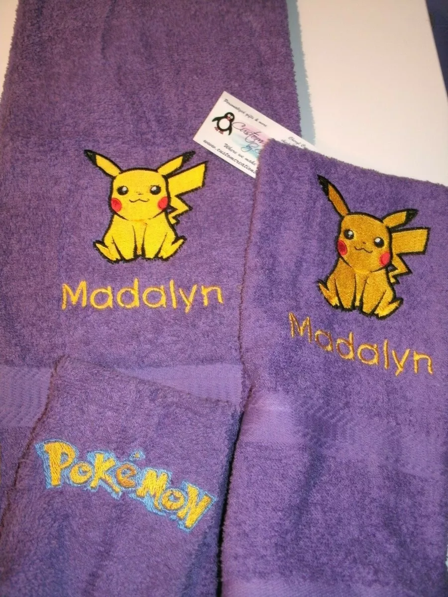 Pikachu Pokemon Personalized Pokemon 3 Piece Bath Towel Set Any