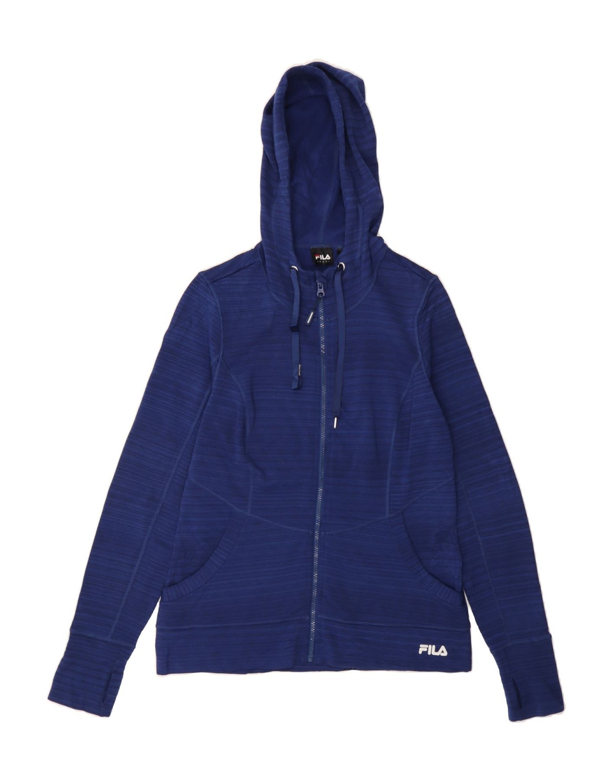 Felpa donna FILA con cappuccio zip UK 10 piccola blu navy a righe poliestere AK06