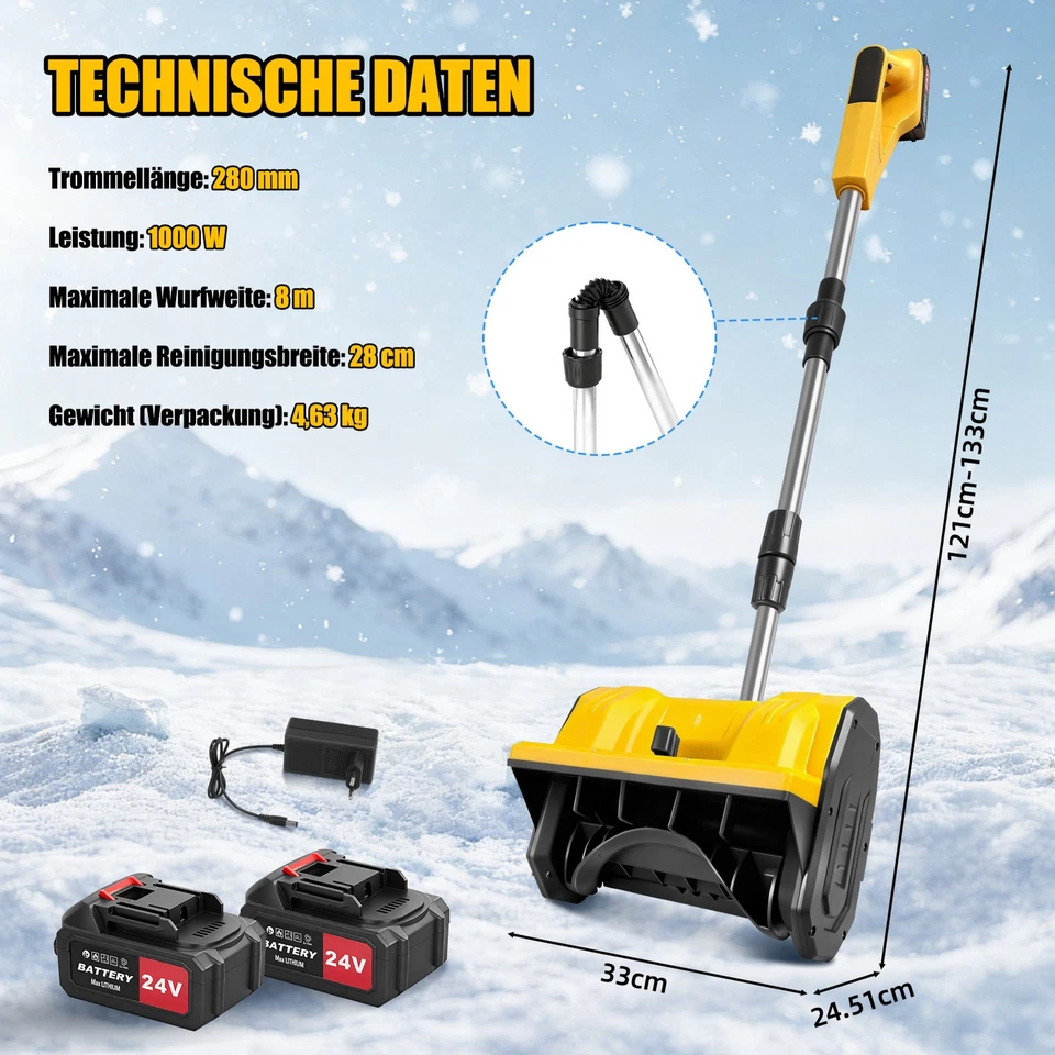 Akku Schneefräse 1000w Elektrische Schneeschieber Schneeschaufel mit 2 Akkus - Bild 4 von 4