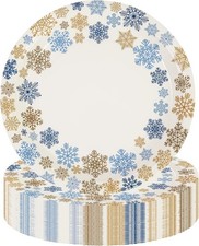 50pcs Christmas Snowflake Paper Plates, Blue Snowflake Disposable 9Inch Party Pl