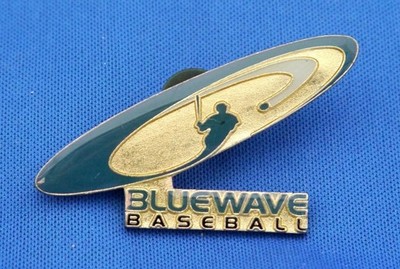 Blue Wave Baseball Gold Tone Pin: Embossed & Enameled Under Acrylic. Cooperstown