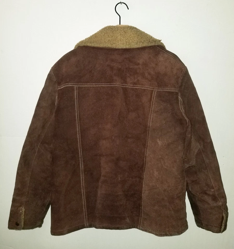 Vtg 70s Split Cowhide Leather Sherpa Jacket Brown Towncraft Rancher Mens 42 - Image 4 of 4