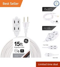 GE 3-Outlet Power Strip - 15ft Indoor Extension Cord with Safety Covers