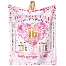 Sweet 16th Birthday Decorations Blanket 50x60 Inch 16 Year Old Girl Gift