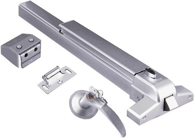 Controls Push Bar Panic Exit Device Aluminum, with Exterior Lever Trim (Aluminum