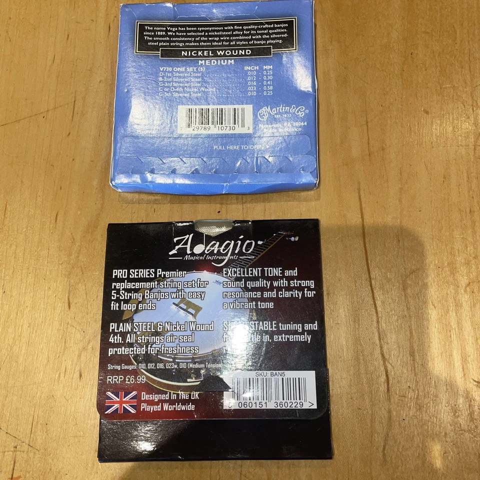 Banjo Strings x 2, Martin Vega Banjo & Adagio, Medium, Nickel Wound, 5 String - Image 3 of 4