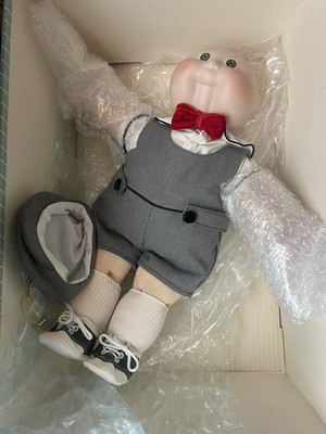 Cabbage Patch Kids Baby Doll Light Complexion Boy Green Eyes Gray Outfit Hat