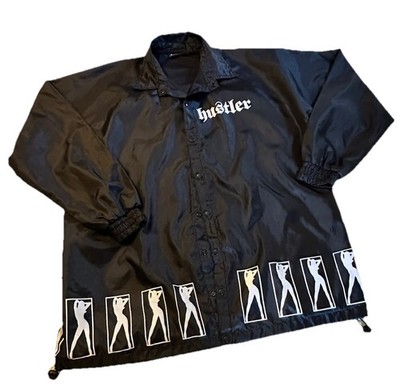 Vintage Hustler Hardcore Since 74 Coach Jacket Black Windbreaker Silhouette XL