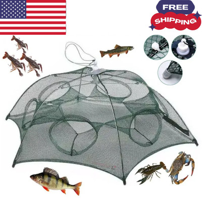 Foldable Fishing Bait Trap Net Cage Crab Crawdad Shrimp Minnow 6-Hole US Ship 