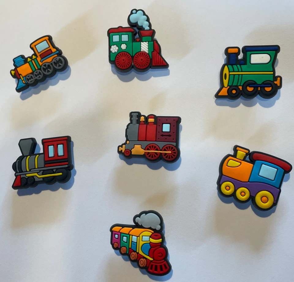 7 Schuh Pins - Shoe Charms Anstecker für Crocs - Clogs - Loks - Lok - Lokomotive