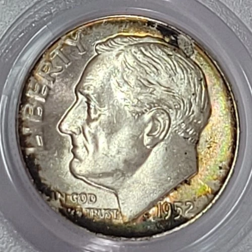 1952-D 10c Roosevelt Silver Dime PCGS MS66 Nice Rainbow Toned Gem!