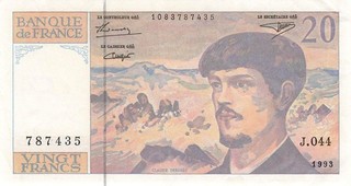 Frankreich Francs 20 Francs 1993 P151 VF (Serie J.044)