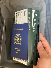 Balenciaga Passport Holder Blue Leather Travel Wallet
